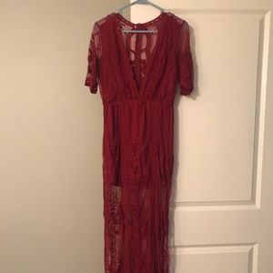 Maroon Lace Romper